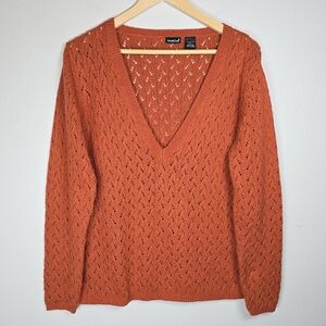 NorthCrest Women's Cableknit Sweater V-Neck Ribbed Eyelet Medium Y2K / VTG Cozy